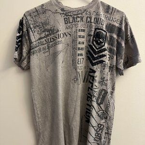 AFFLICTION Men's T-shirt Size M Short Sleeve Distressed Gray Black